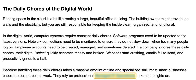 Paragraph from a techtimes.com article with the client link highlighted and blurred